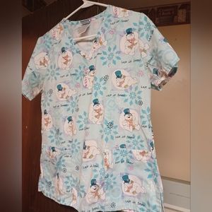 Frosty The SNOWMAN Scrub Top Small